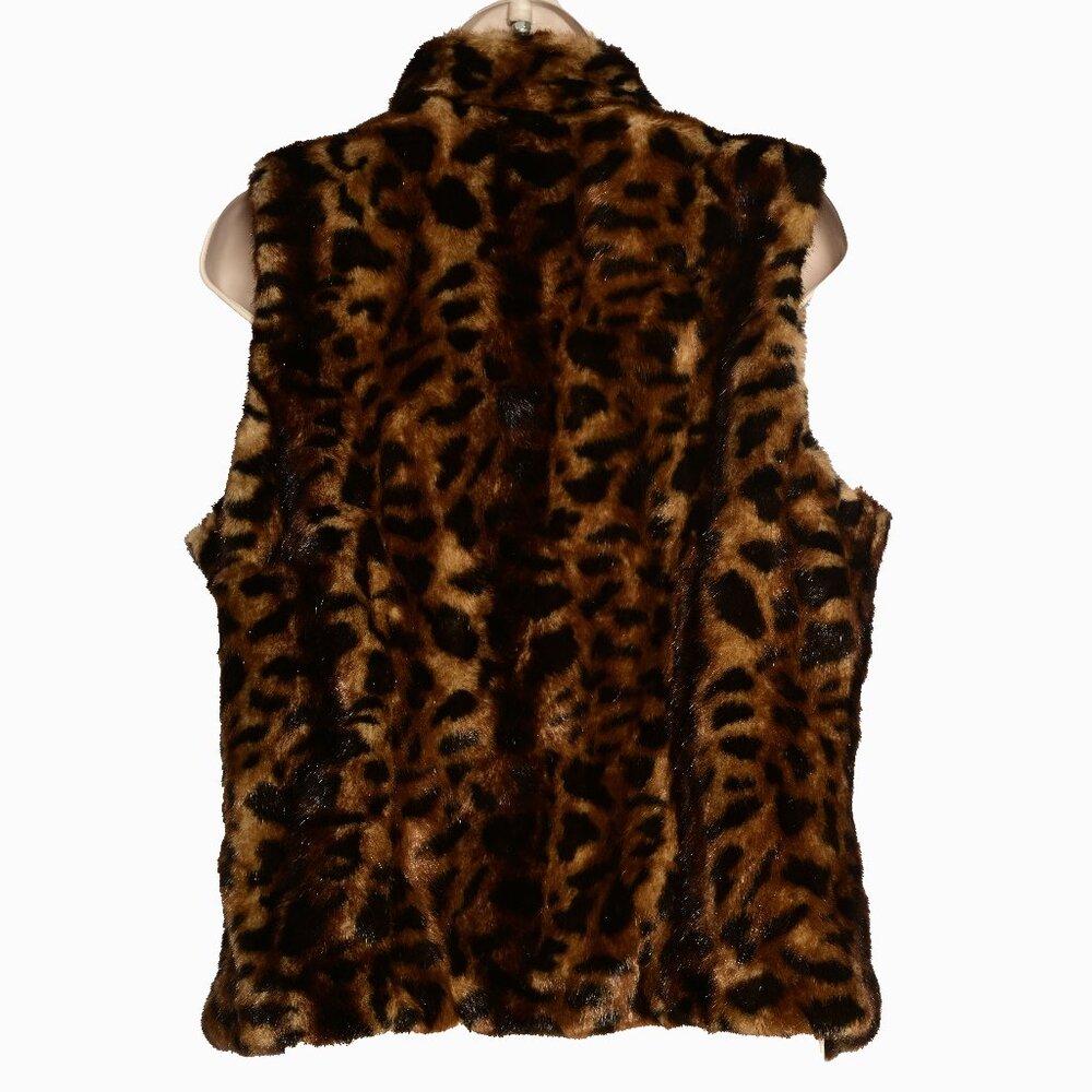 CALVIN KLEIN Rich Brown & Black Faux Fur Sleeveless Vest with Pockets - Large - Picture 2 of 7